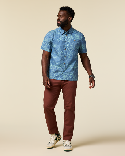 Estival Button Up Shirt - Print - Men's - Waves Steel Blue - US 2091