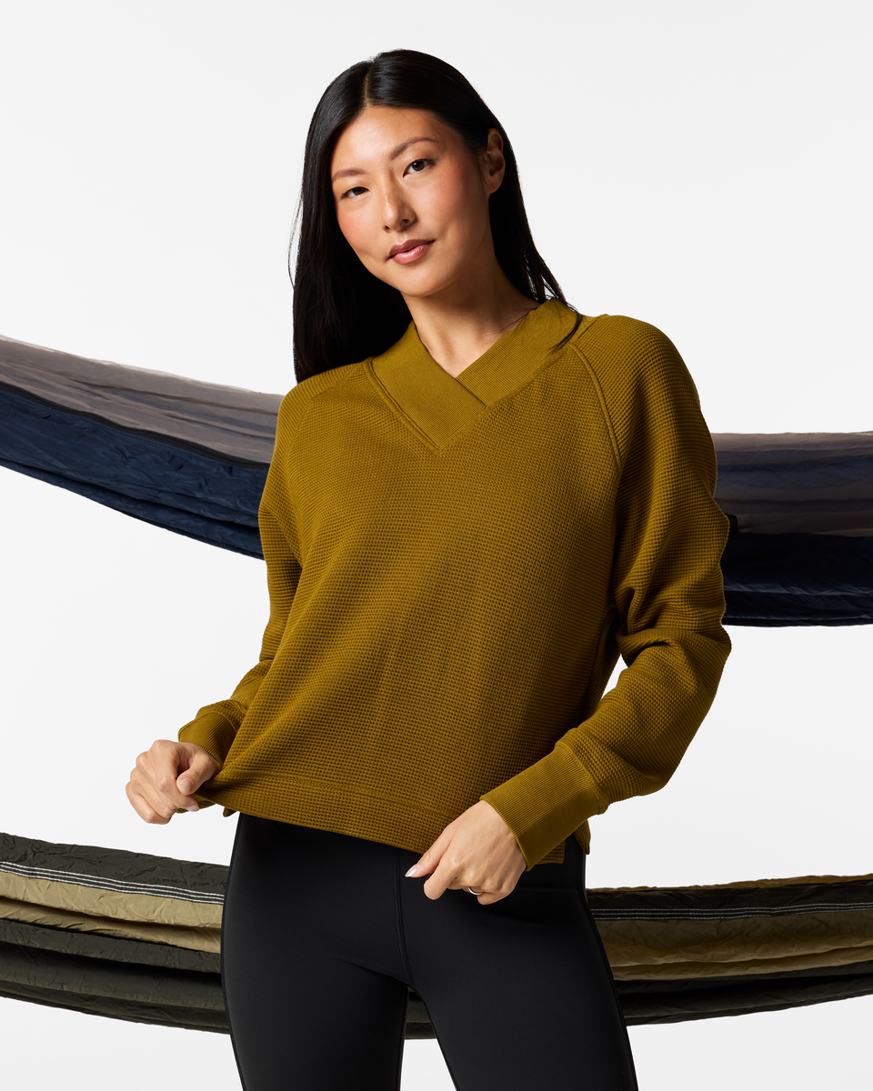 Atajo Long-Sleeve Waffle V-Neck - Women's - Log Cabin - US 8693