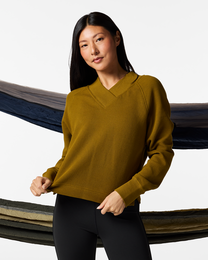 Atajo Long-Sleeve Waffle V-Neck - Women's - Log Cabin - US 8693