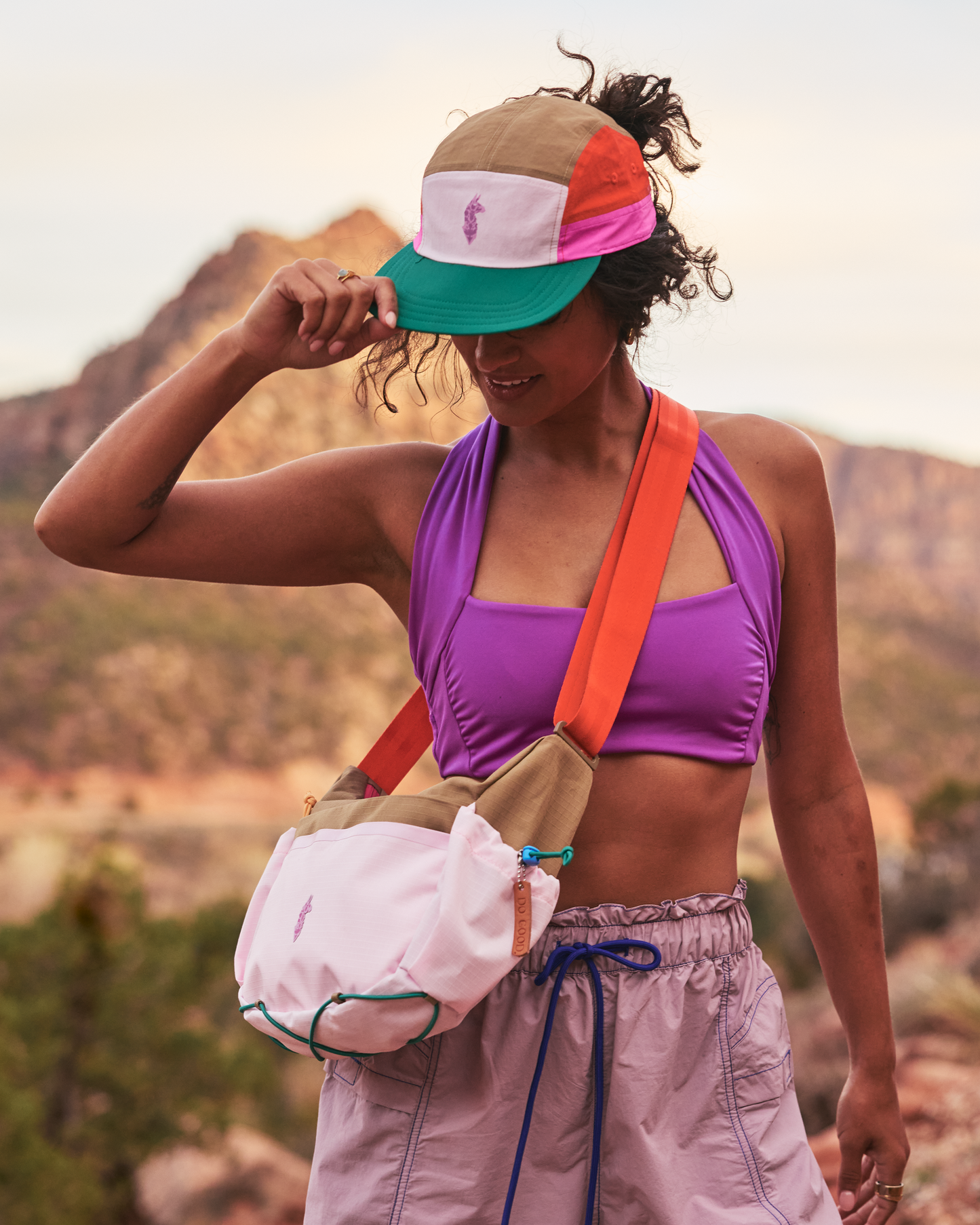 Cotopaxi X FP Movement Tech 5-Panel Hat - Powder Pink/Green Glow - US 3967