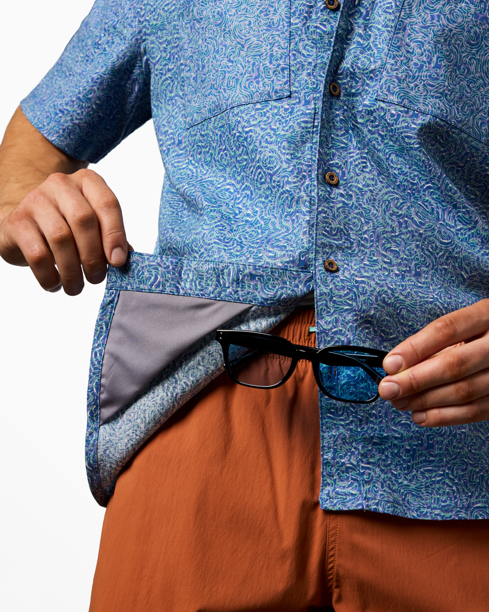 Afuera Button Up Shirt - Print - Men's - Cenotes Azure - US 2139