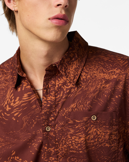 Estival Button Up Shirt - Print - Men's - Waves Sepia - US 7269