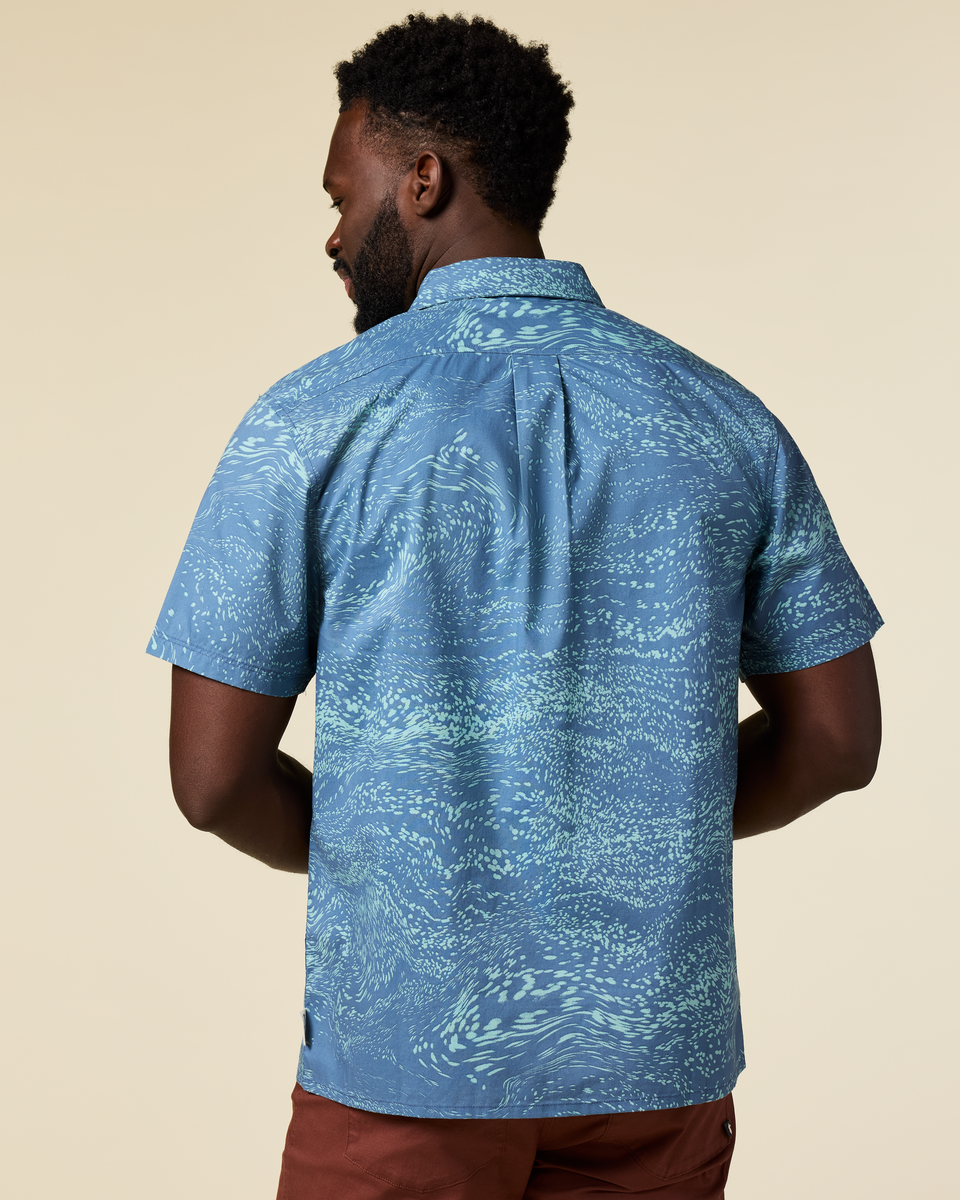 Estival Button Up Shirt - Print - Men's - Waves Steel Blue - US 2091