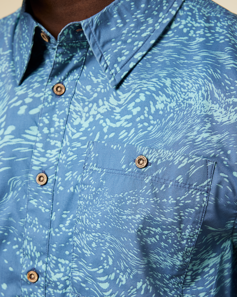 Estival Button Up Shirt - Print - Men's - Waves Steel Blue - US 2091