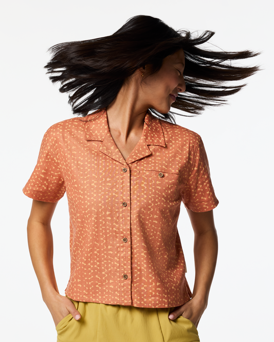 Afuera Button Up Shirt - Print - Women's - Shimmer Cantaloupe - US 6546