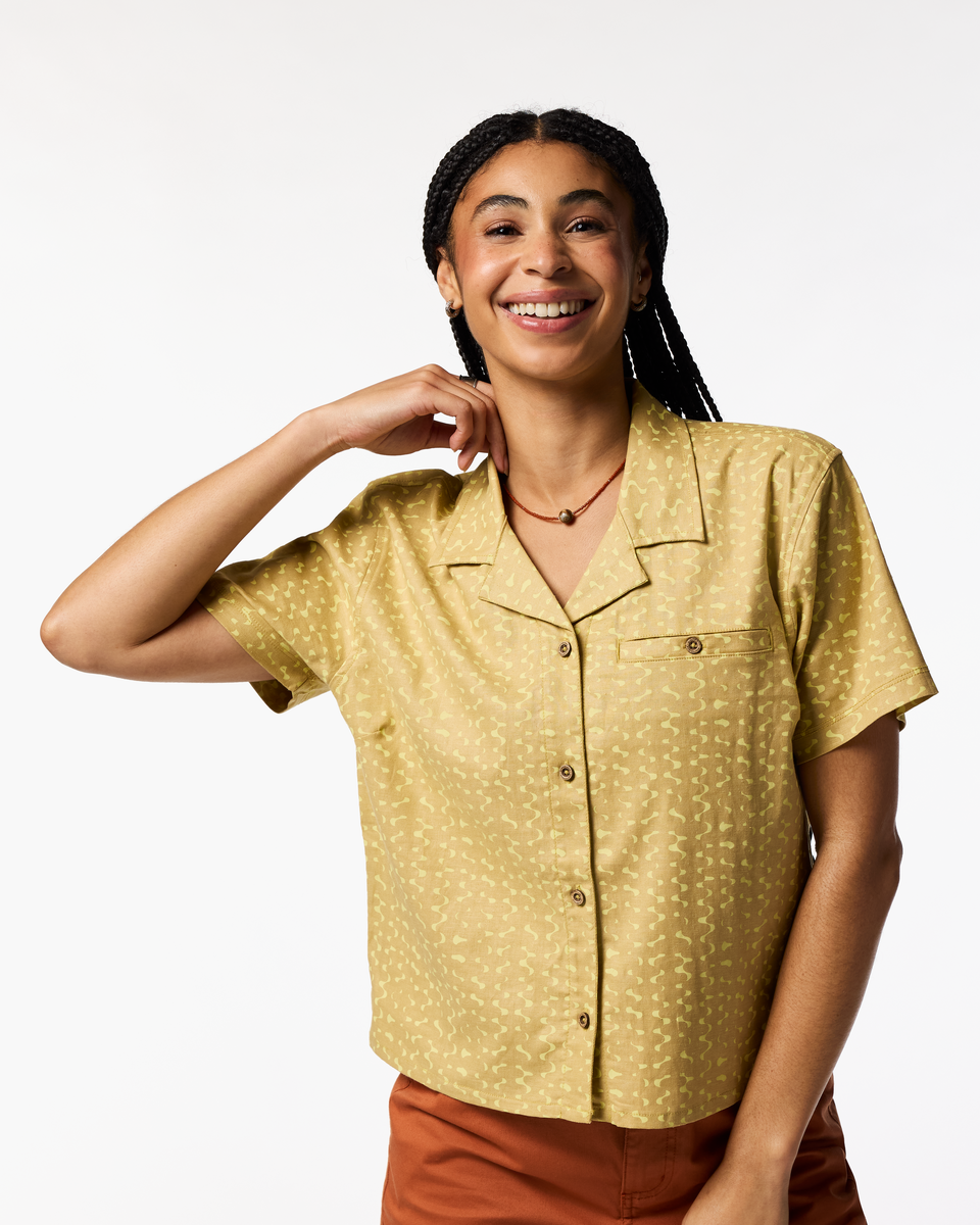 Afuera Button Up Shirt - Print - Women's - Shimmer Honeydew - US 4150